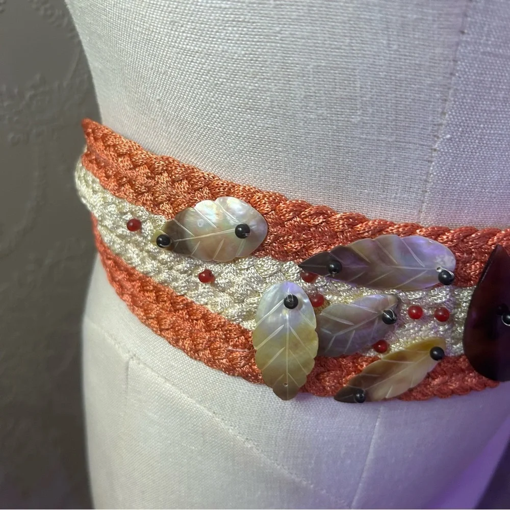 Elegant Orange Beaded Women's Belt Funky vintage handmade belt